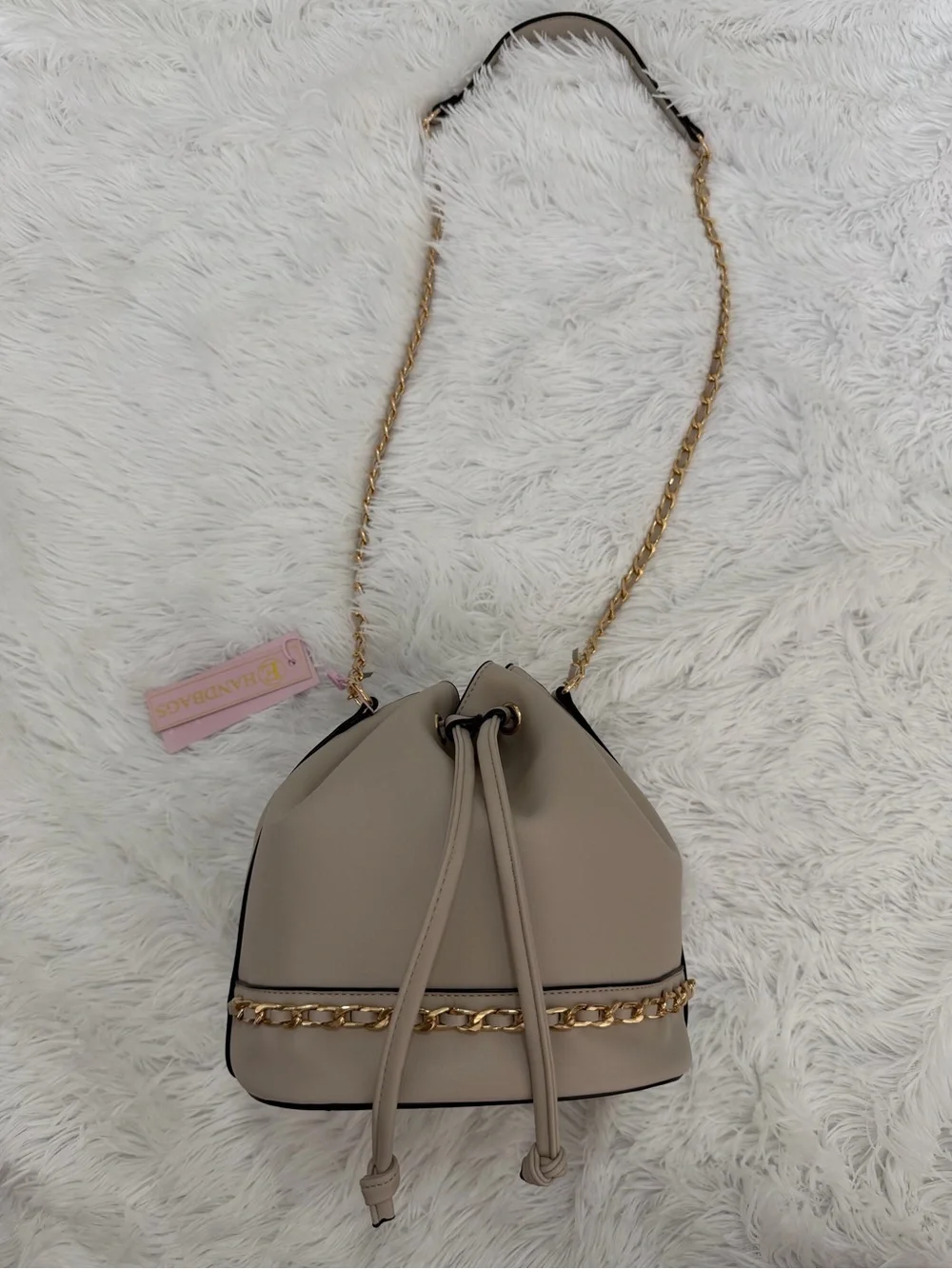 Taupe Bucket Bag with Gold Chain Details - NWT
